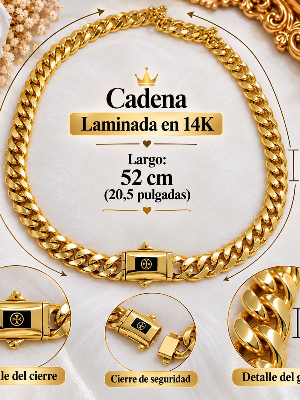 Cadena Laminada en 14K para Hombre - Collar Dorado 52 cm